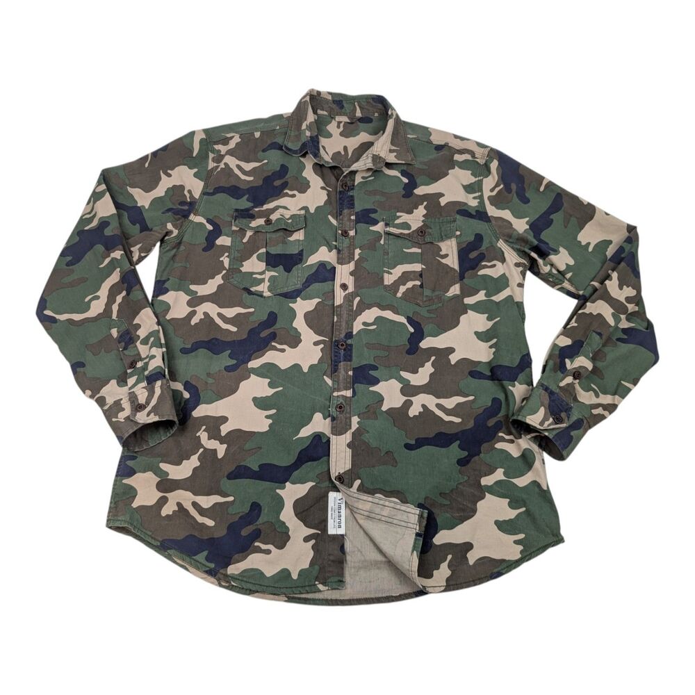 Vimanron Shirt Mens Large Slim Fit Green Camo Button Up‎ Military Utility Twill
